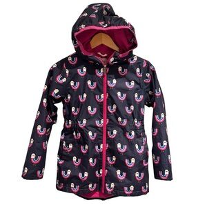 Hatley Fleece Lined Navy Blue‎ Bird Rainbow Rain Jacket Size 10